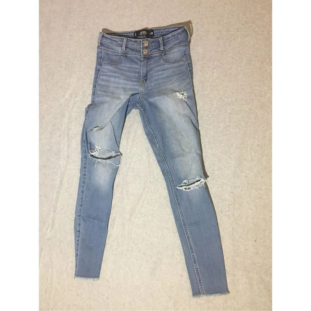 Womens Hollister Jeans Size 3 Jeggings Casual Stretchy High Rise Mid Wash Skinny